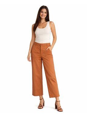 New Princess Highway Size 10 Rust Wide-Leg High Rise Cropped Pants Cotton Blend